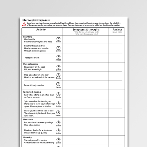 Interoceptive Exposure Worksheet PDF | Psychology Tools