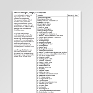 Intrusive Thoughts Images And Impulses Worksheet PDF | Psychology Tools