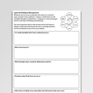 Lapse And Relapse Management Worksheet PDF Psychology Tools