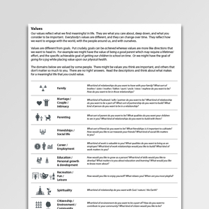 Values Worksheet PDF | Psychology Tools